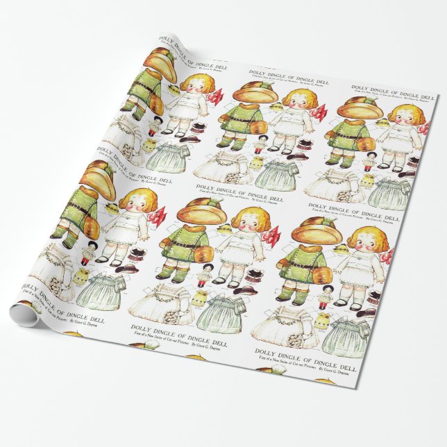 Adorable vintage style paper doll and outfits (Unrolled)