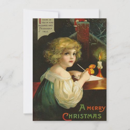 Adorable Vintage Victorian Little Girl Christmas Note Card