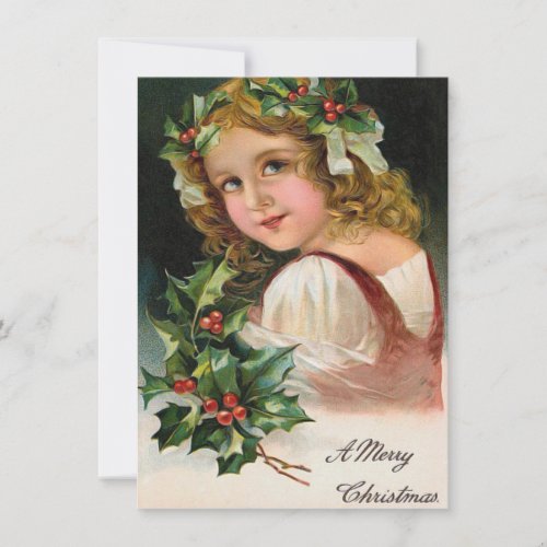 Adorable Vintage Victorian Little Girl Christmas Note Card