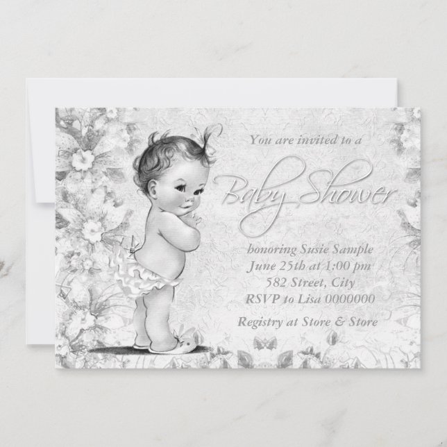 Adorable Vintage White Baby Shower Invitation (Front)