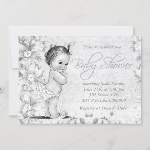 Adorable Vintage White Baby Shower Custom Announcements