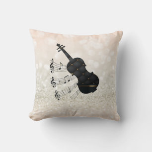 Adorable Violin , Note, Glitter Bokeh Throw Pillow