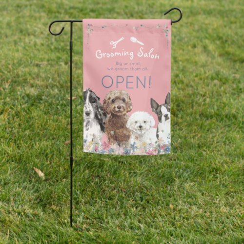 Adorable Water Color Floral Dog Grooming Salon  Garden Flag