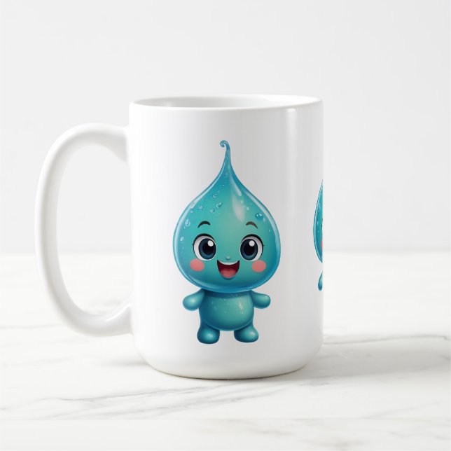 Adorable Water Droplet Cartoon Character – Cute Coffee Mug (Left)
