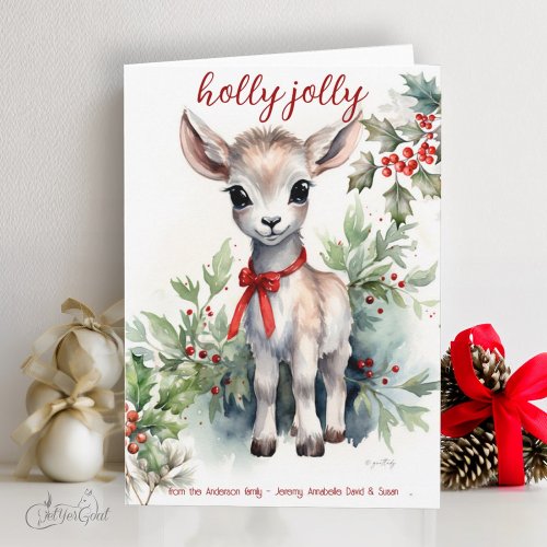 Adorable Watercolor Baby Christmas Goat  Card