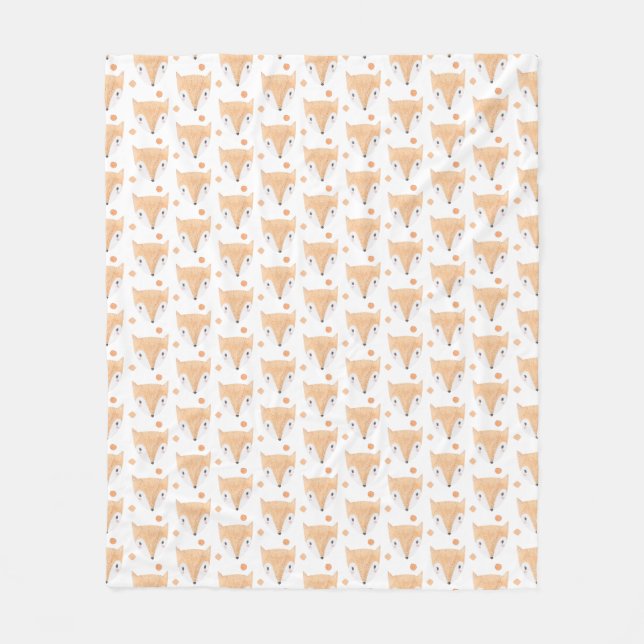 Adorable Watercolor Baby Fox Pattern Fleece Blanket (Front)