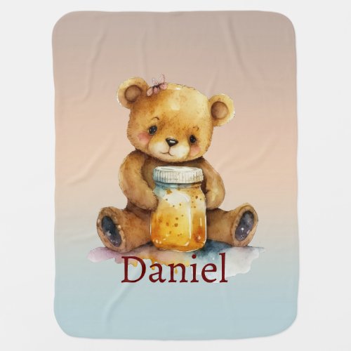 Adorable watercolor bear baby blanket