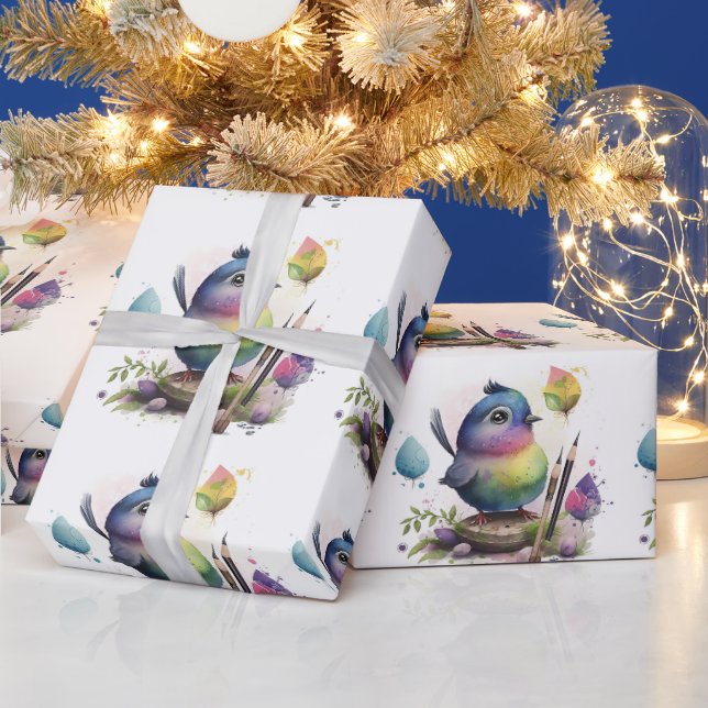 Adorable Watercolor bird Wrapping Paper (Holidays)