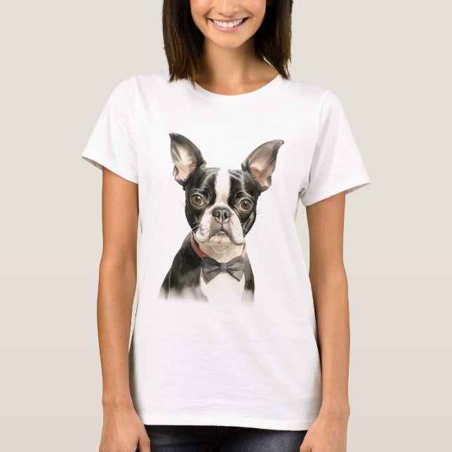 ADORABLE WATERCOLOR BOSTON TERRIER DOG T-Shirt (Front)