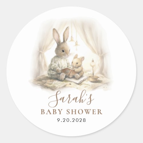 Adorable Watercolor Bunny Baby Shower  Classic Round Sticker