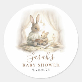 Adorable Watercolor Bunny Baby Shower Classic Round Sticker
