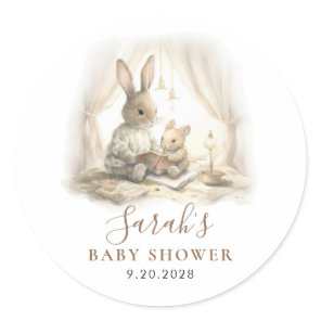 Adorable Watercolor Bunny Baby Shower  Classic Round Sticker