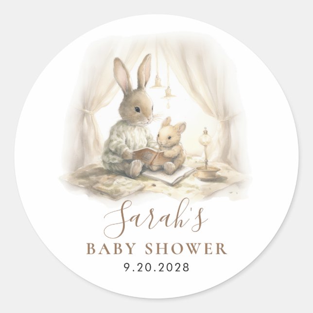 Adorable Watercolor Bunny Baby Shower  Classic Round Sticker (Front)