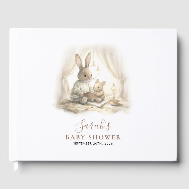 Adorable Watercolor Bunny Baby Shower Guest Book (Front)