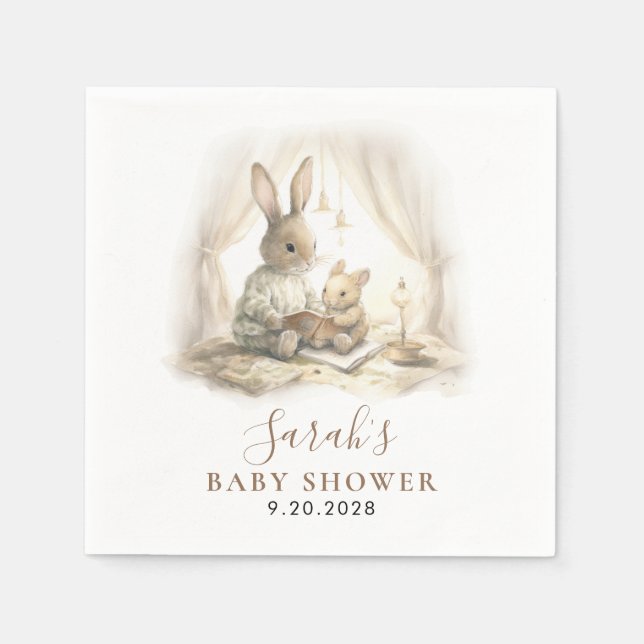 Adorable Watercolor Bunny Baby Shower  Napkins (Front)