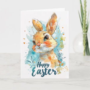 Adorable Watercolor Bunny Easter Card