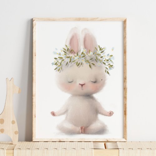 Adorable Watercolor Bunny Meditation  Wall Print