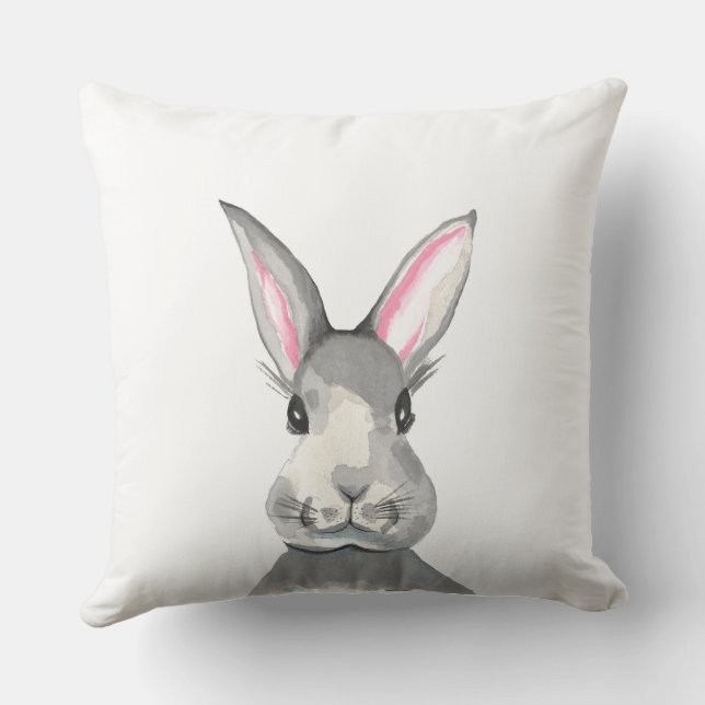 Adorable Watercolor Bunny Throw Pillow (Back)