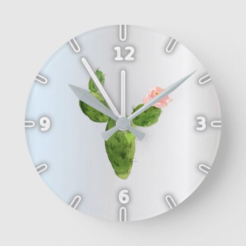 Adorable Watercolor Cactus Silver Round Clock