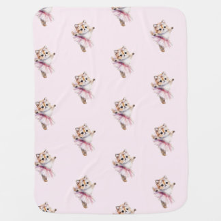 Adorable Watercolor Cat Ballerina Pink Tutu Baby Blanket