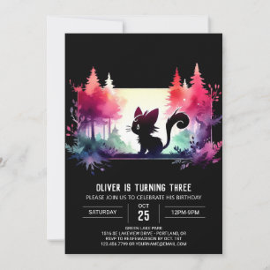 Adorable Watercolor Cat Birthday  Invitation