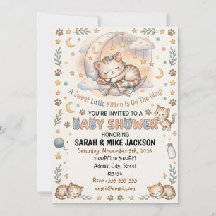 Adorable Watercolor Cat Themed Baby Shower Invitation