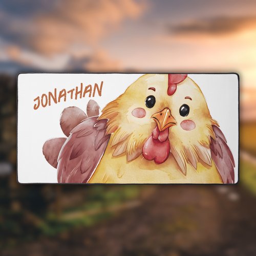 Adorable Watercolor Chicken Desk Mat