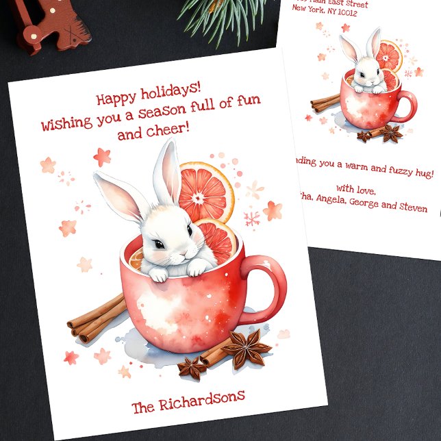 Adorable Watercolor Christmas Bunny in a Red Mug Holiday Postcard (Creator Uploaded)