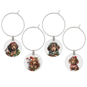 ADORABLE WATERCOLOR CHRISTMAS DACHSHUND DOGS WINE CHARM
