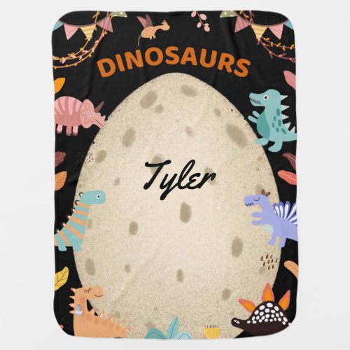 Adorable Watercolor Dinosaurs with Large Dino Egg  Baby Blanket