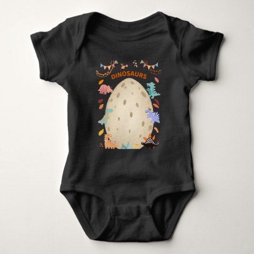 Adorable Watercolor Dinosaurs with Large Dino Egg  Baby Bodysuit