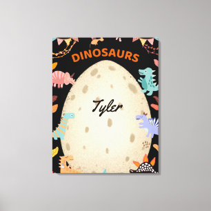 Adorable Watercolor Dinosaurs with Large Dino Egg Canvas Print