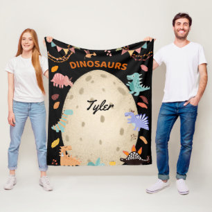 Adorable Watercolor Dinosaurs with Large Dino Egg Fleece Blanket