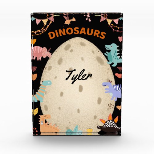 Adorable Watercolor Dinosaurs with Large Dino Egg  Photo Block