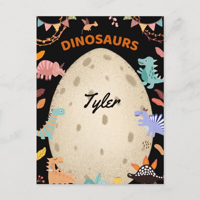 Adorable Watercolor Dinosaurs with Large Dino Egg  Postcard (Front)