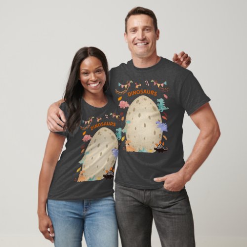 Adorable Watercolor Dinosaurs with Large Dino Egg  T_Shirt