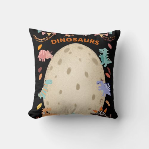 Adorable Watercolor Dinosaurs with Large Dino Egg  Throw Pillow