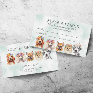 Adorable Watercolor Dog Grooming Refer a Friend Referral Card