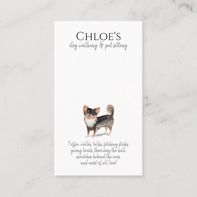 Adorable Watercolor Dog Walker Pet Sitter  Business Card (Front)