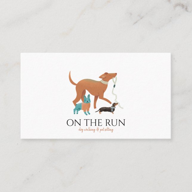Adorable Watercolor Dog Walker Pet Sitter  Business Card (Front)