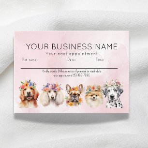 Adorable watercolor Dogs Flowers, Pink Appointment Card