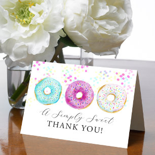 Adorable Watercolor Donut Themed Letterpress Thank You Card