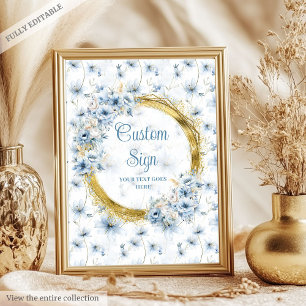 Adorable Watercolor Dusty Blue Gold Custom Sign