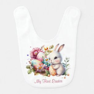 Adorable Watercolor Easter Bunny Baby Bib