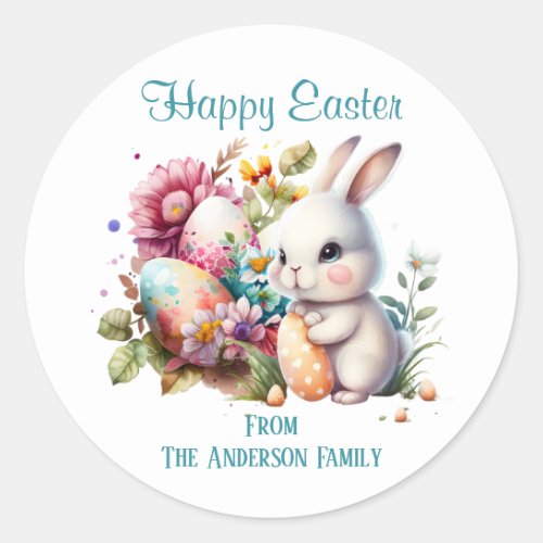 Adorable Watercolor Easter Bunny Classic Round Sticker