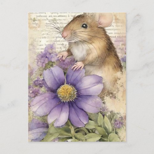Adorable Watercolor Easter Vintage Spring Mouse Holiday Postcard
