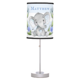 Adorable Watercolor Elephant Baby Boy Personalized Table Lamp