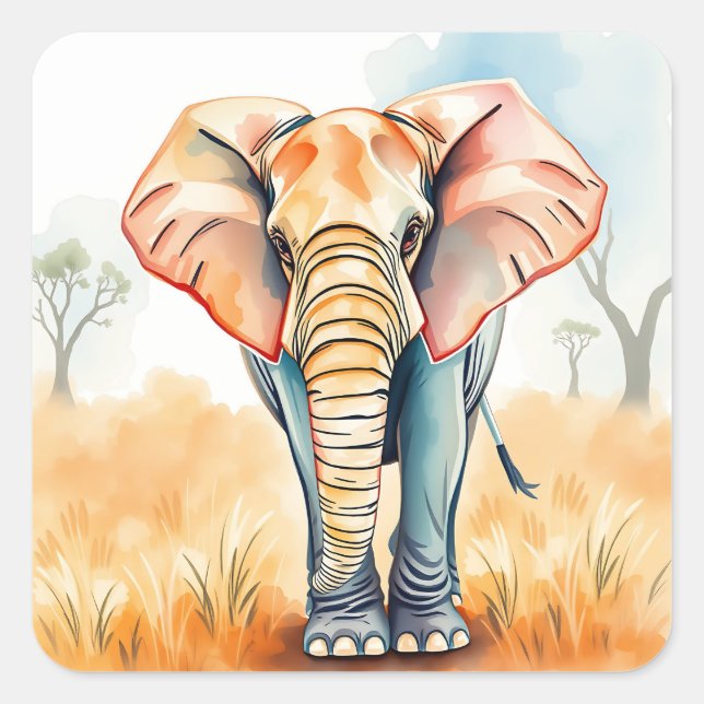 Adorable Watercolor Elephant Square Sticker (Front)