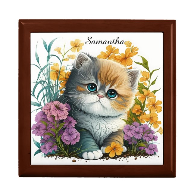 Adorable Watercolor Exotic Shorthair Kitten Gift Box (Front)