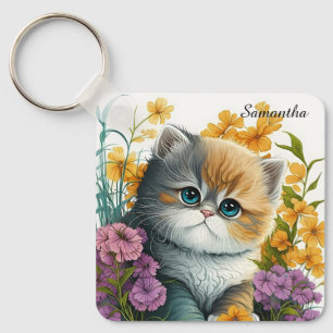 Adorable Watercolor Exotic Shorthair Kitten Keychain
